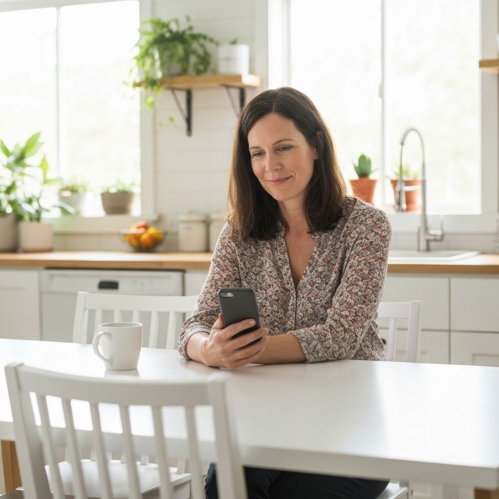 Woman managing family documents on her phone